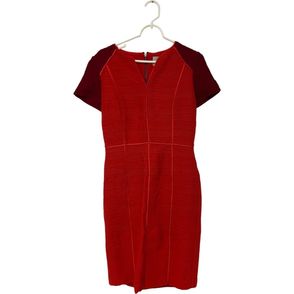 Maeve Anthropologie Pencil Dress Womens Size 6 Red Lined‎ Ruched Short Sleeve